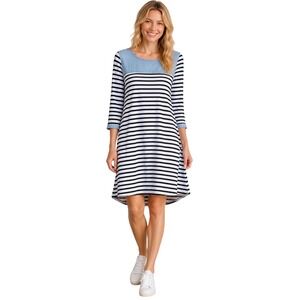 Umgee USA Womens Large Striped Short Sleeve T-Shirt Dress Black White L